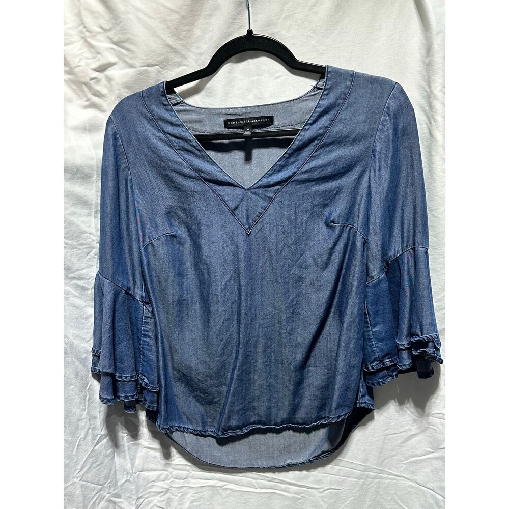 Boho White House Black Market Sz 0 V-Neck Blouse Cottagecore Festival Western - Picture 2 of 5
